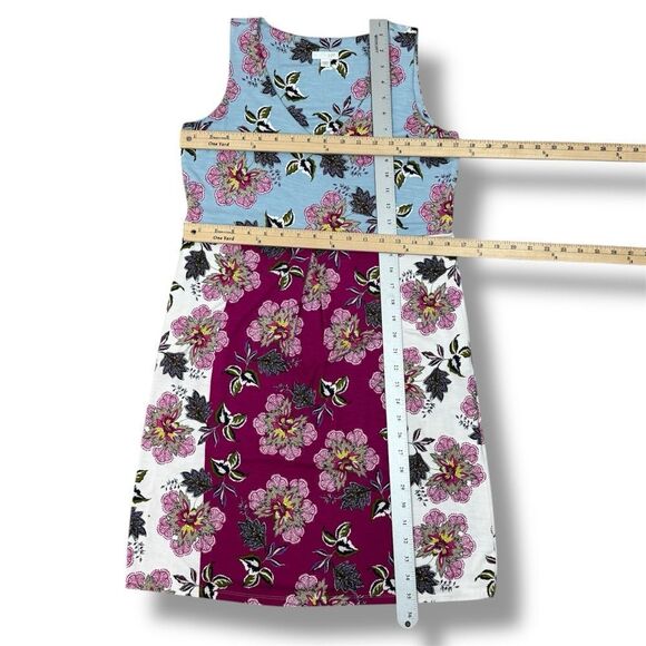 J. Jill Floral Colorblock Knit Sleeveless Shift Dress Blue Pink Petite XS - Picture 12 of 13